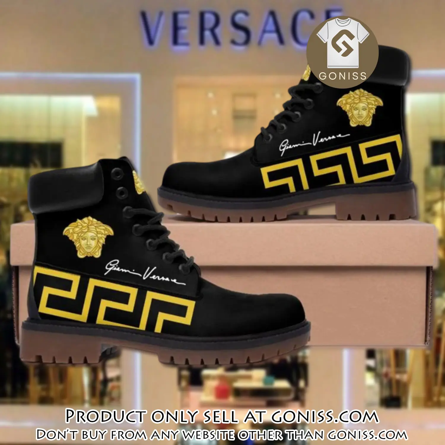 Gianni versace medusa gold pattern black luxury brand boots premium gifts for men women gn5541377